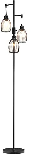 HOMCOM 3-Light Floor Lamp, 170cm Industrial Dimmable Standing Lamp with Steel Wire Cage Lampshades for Living Room, Bedroom, Dining Room, Study, Bulb Not Included, Black