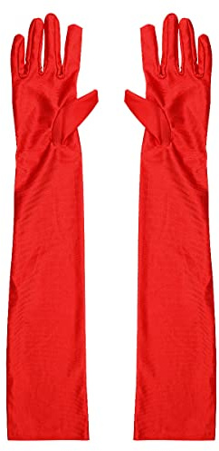 Jagowa 2PCS Long Black Gloves Satin Elbow Length 1920s Opera Gloves Evening Costume Party Dance Gloves for Women(Black, White, Red)