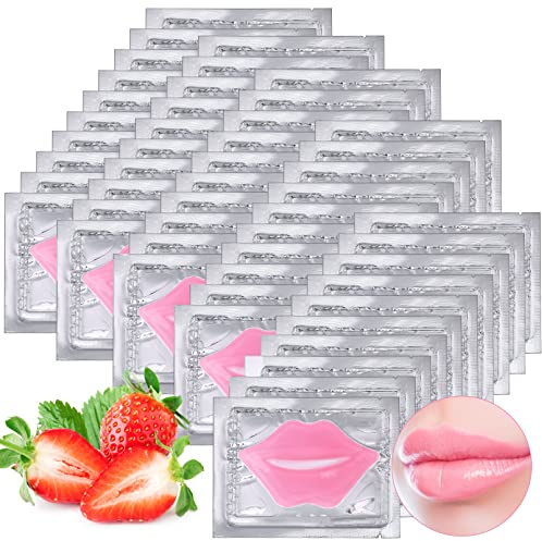 Kipeber 50PCS Lip Mask Sheet,Collagen Crystal Lip Masks,Pink Lip Care Pads Mask for Moisturizing Nourishing,Anti-Aging & Anti-Wrinkle,Lip Gel Patches Pads for Dry Lip,Remove Dead Skin