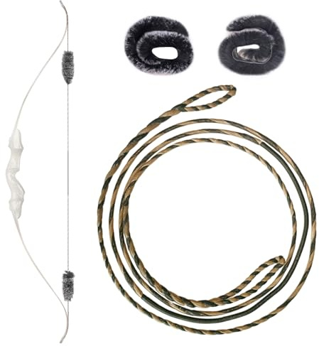S F 16 Strands Handmade Flemish Bowstring Replacement + 1 Pair Rabbit FurBow String Silencer for Recurve Bow and Traditional Longbow-for 56 Model Bow
