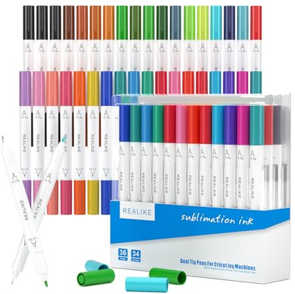 REALIKE 36 Counts Sublimation Pen Infusible Marker Compatible with Cricut Joy Xtra Dual Tips1.0/0.4 fine point tips Drawing Sublimation markers for Blank Tumbler Mugs T-shirt Heat Transfer