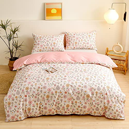 YASMENG Housse de Couette 240x260 Fleurs Motif Coloré Rose Floral Parure de Doux Microfibre Lit Linge de Lit 2 Personne Adulte avec Fermeture Éclair avec Taies d'oreiller 65x65 cm
