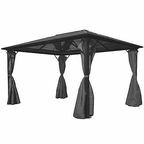 Homgoday Tendone con Tenda Antracite in Alluminio 400 x 300 cm, Tenda di Ricevimento Gazebo da Giardino con 4 Pareti Laterali, Padiglione da Esterno, Gazebo per Campeggio Barbecue