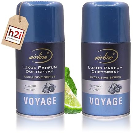 h2i Luxus Parfum Duftspray | Bergamot & Amber | 2 Stück | 250 ml | Geruchsneutralisierer Lufterfrischer Raumduftspray Duftsprüher Raumduft-Nachfüller für automatische Duftspender