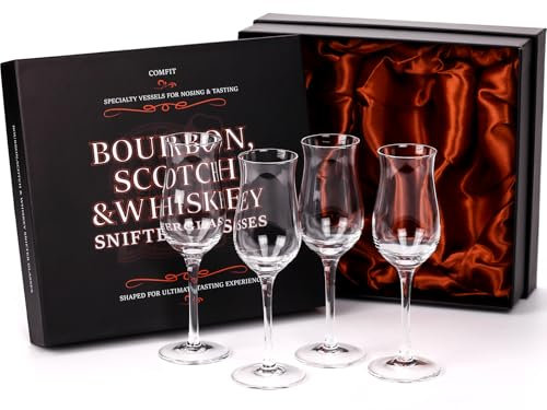 Cognac, Brandy, Whiskey,Tequila and Dessert Wine Snifter Glasses - Set of 4 - Professional 4oz Small Crystal Snifters Gift Sniffers for Sipping Neat Liquor - Liquor and Spirits Sippers