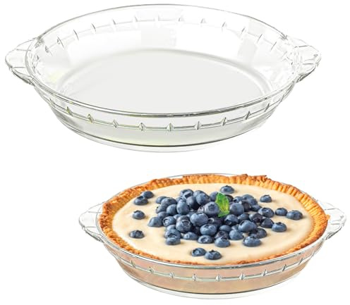 2-Pack (7/8) Glass Baking Dish Set, Round Pie Glass Bakeware Pie Baking Dishes with Handles for Snacks Salads Desserts Dishwasher, Microwave, Freezer & Oven Safe