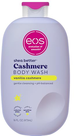 EOS Shea Better Kaschmir-Vanille, feuchtigkeitsspendende und pflegende Pflegedusche mit pH-ausgewogener Creme-Gelformel, frei von Parabenen und Phthalaten, empfindliche Haut, 400 ml