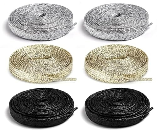 Generisch 3 Paar glitzernde Spitzen-Schußsen, mit Wasserstoffdiamanten besetzte flache Schußsen, reißfest gewebte Schußsen; geeignet für Skateboard-Schuhe, Leinenschuhe, Sportschuhe und Stiefel