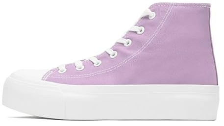 Women's Fashion Platform Trainers Ladies High Top Canvas Shoes Classic Platform Lace Up Sneakers Pumps Plimsolls Outdoor Sport Tennis Running Walking Shoes Breathable Purple