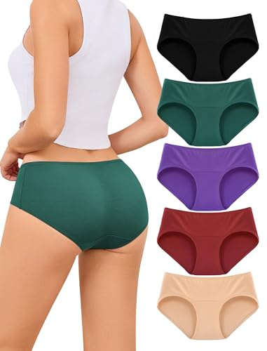 VOENXE Dam Trosor Bomull Underkläder,Höft Damtrosor Women Underwear Panties | Flerpack Kvinnor Hipster Bomullsunderkläder,5 Pack Stretchbomull Briefs,Cotton Panty Bikinitrosor Postpartum Underwear Slip