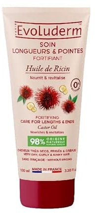 EVOLUDERM - Soin Longueurs & Pointes Fortifiant Huile de Ricin - 100ml - 98% d'Ingrédients d'Origine Naturelle