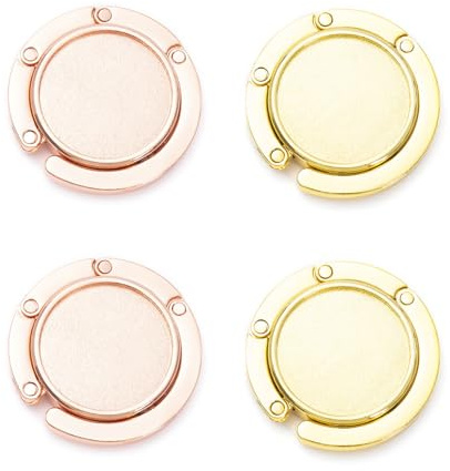 4 Pack Bag Hooks for Table – Foldable & Sturdy Purse Hanger with Non-Slip Base – Handbag Holders for Desk, Restaurants, Office & Travel - Gold & Rose Gold