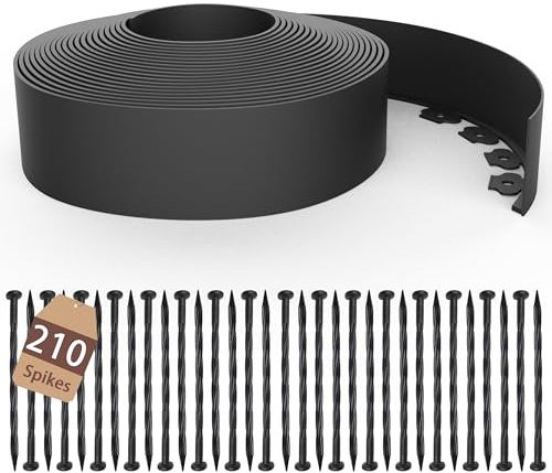 ESOHOT 4 inch Tall Landscape Edging Kit 120FT Garden Edging with 210 Spikes for Lawn Edging and Flower Beds (Black, 120FT)