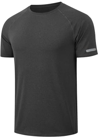 HYCOPROT T-Shirts Sport Homme Fibre Cationique Séchage Rapide Respirants Manches Courtes avec Bandes Réfléchissantes Aux Manchettes Course Entraînement Bodybuilding T-Shirts