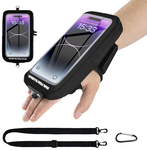 Brassard Sport 4-en-1 Porte Smartphone pour Bras Pochette de Ceinture avec Mousqueton pour iPhone 16/15/14 Pro Max Samsung Galaxy 6.8 Pouces Idéal pour Jogging Course à Pied Randonnée (Noir)
