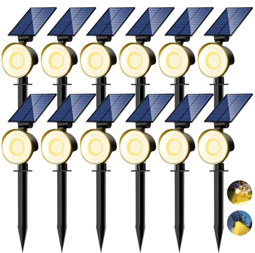 nipify 12 Piezas Luces Solares LED Exterior Jardin, [53 LED/3 Modos] Focos Led Exterior Solares Potente, Impermeable Luz Solar Jardin para Caminos, Patio, Terraza