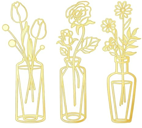 HUILATE Gold Flowers Wall Art 3 Pcs Acrylic Vase Wall Art Decoration for Lining Room Bedroom Bathroom Home Patio Balcony Kitchen(30cm)