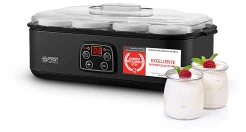 TZS First Austria Preparatore di Yogurt Elettrico - 8 vasetti in vetro da 180 ml (1,4 L) - Temperatura regolabile fino a 55 °C - Display LED - Spegnimento automatico - Timer 48 h - BPA-free