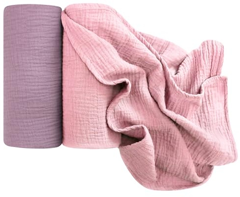 Kewlife gåva 2-pack muslin swaddle filtar 104 x 94 cm – ultramjuka 100 % bomull ventilerande mottagningsfiltar för nyfödda, pojkar och flickor, multifunktionell filt, barnskydd, lekmatta (lila och