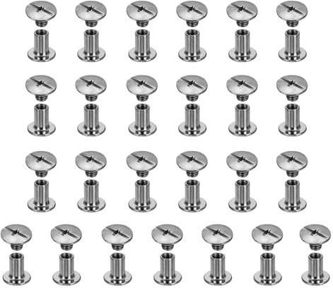 sourcing map 25set Chicago Screw M5x8mm Phillips Nail Rivet Stud Bolts Rivets Binding Post Screw for DIY Craft Leather Belt Bag Bookbinding, Gun Black