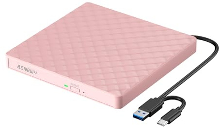 BENEWY Lettore Masterizzatore Unità Esterna USB 3.0&Type C Lettore CD/DVD -/+RW per PC Portatile,Laptop,Desktop,Macbook Air/Pro per Windows 11/10/8.1/7/XP/Vista/Linux/MacOS Pink