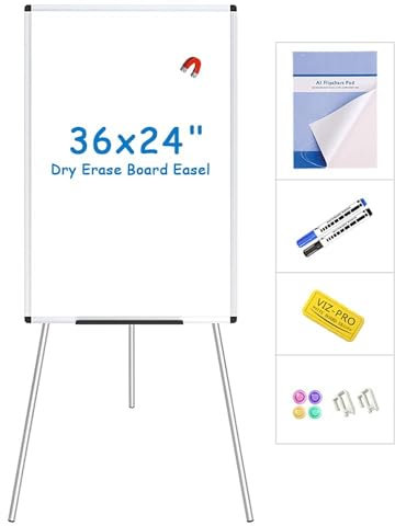 VIZ-PRO Magnetisches Whiteboard Staffelei 90 x 60 cm, Tragbares Trocken Abwischbares Board, Höhenverstellbar für Schule, Büro und Zuhause