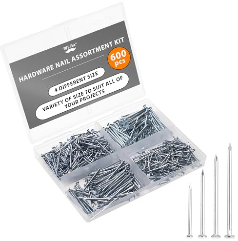 Mr. Pen- Nail Assortment Kit, 600 Pcs, 4 Sizes, Silver, Small Nails for Hanging Pictures, Finishing Nails