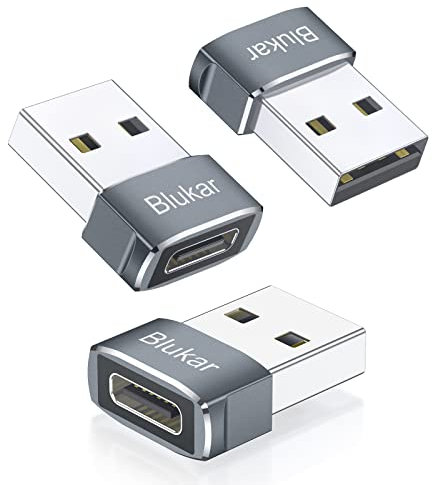 Blukar USB auf Typ C Adapter, 3 Stück USB-C Buchse zu USB-A Stecker Netzteil & Ladegerät & Ladekabel-Adapter, Kompatibel mit iPhone 16/15/14/13/12, Galaxy und Andere Smartphone & Tablet