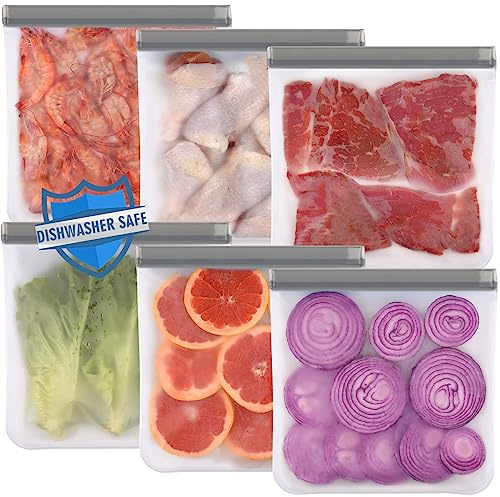 Lerine 6 Pack Reusable Gallon Freezer Bags Dishwasher Safe, BPA Free