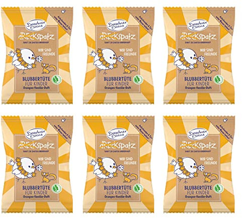 6er Pack Dresdner Essenz Dreckspatz Sprudelbad Blubbertüte Wir sind Freunde Orange-Vanille-Duft 6 x 70 g Badezusatz vegan