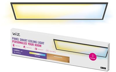 WiZ - Svart Takpanel Tunable White: Smart WiFi-belysning, Rektangulär takplafond, 36W, 2700-6500 kelvin, kallvitt till varmvitt, röststyrning med Google Assistant, Siri och Amazon Alexa