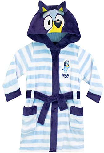Bluey Dressing Gown | Boys Dressing Gown | Boys' Sleepwear & Robes | Hooded Kids Bathrobe with 3D Ears Blue 3-4 Years