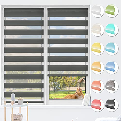 HOMEDEMO Doppelrollo Klemmfix ohne Bohren & mit Bohren, Rollos für Fenster und Tür, Anthrazit, 95x130cm(BxH), Duo Rollo Klemmrollo lichtdurchlässig, Fensterrollo Sichtschutz