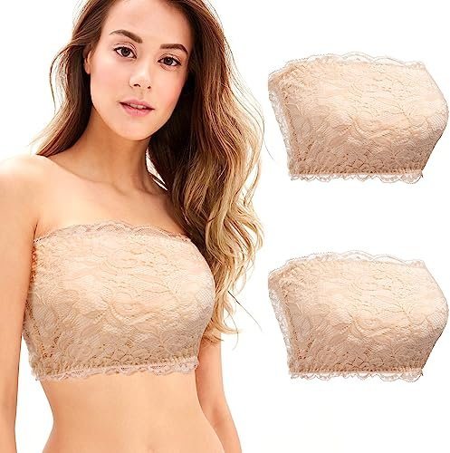 Kiiwah Reggiseno Pizzo a Fascia Senza Spalline per Donna e Ragazze, Elastico Bralette Donna in Pizzo Senza Ferretto per Abbigliamento Quotidiano, Dormire, Yoga
