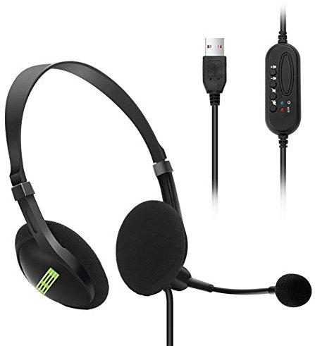 Auriculares USB con Cancelación de Ruido de Micrófono y Controles de Audio, Auriculares de Computadora de Banda Ancha para Empresas UC Skype Lync Softphone Call Center Office, (Negro)