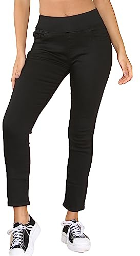 989Zé ENZO Dam elastisk midja jeans byxor smala raka ben dra på stretch denimbyxor vardaglig bomull bekväma jeggings, Svart, 40 SE