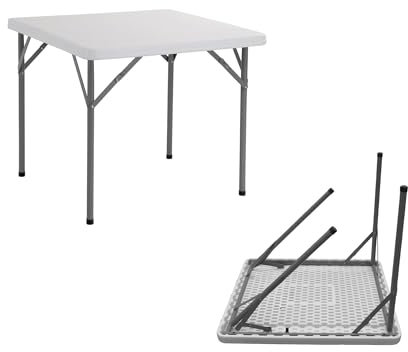 OPIROS Tavolo Pieghevole In Hdpe Per Catering Campeggio Giardino Feste Buffet Eventi Mercati (Bianco, Quadrato cm.87X87X74h)