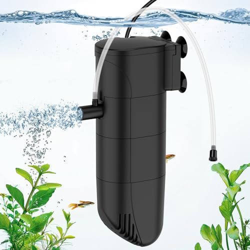 fishkeeper Aquarium Filter, 6w Einstellbarer Durchfluss 400L/H Aquarium Pumpe mit Filter, Dreifach Saubere Aquarium Innenfilter für Kleine Aquarien bis 200L
