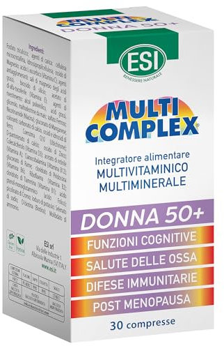 ESI - Multicomplex Donna 50+, Integratore Alimentare Multivitaminico Multiminerali, Contribuisce al Funzionamento del Sistema Immunitario, Contrasta la Stanchezza, Senza Glutine, 30 Compresse