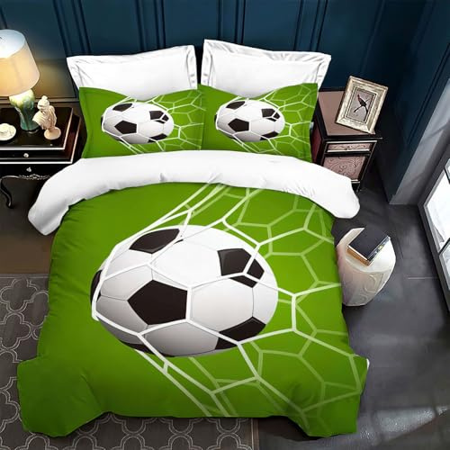 Ropa de Cama Infantil 135x200 fútbol,Motivo 3D fútbol,Funda nórdica Deportiva para Adolescentes,para Adultos,niños y niñas con Fundas de Almohada (B, 135 x 200 cm)