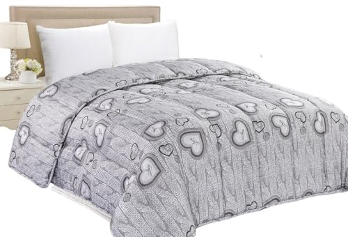 Tata Home Trapunta Invernale Matrimoniale Imbottita in Morbida Microfibra Piumone Letto Trapuntato Caldo e Soffice Autunno Inverno Traspirante Anallergico Dis.2 Love Grigio