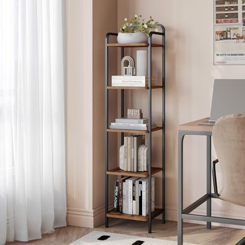 Hzuaneri Regal, Bücherregal, Standregal, Schmales Regal mit 6 Ebenen, Schmales Büroregal, Eckregal für Büro, Wohnzimmer, Schlafzimmer, Küche, 30 x 33 x 137,5 cm, Vintagebraun-Schwarz BC24501B