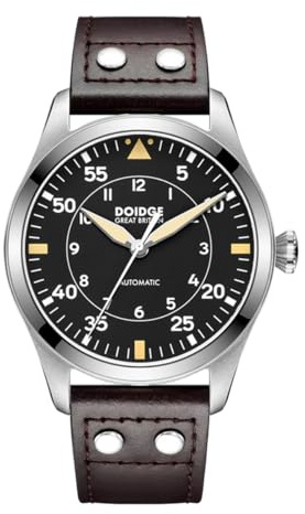 Boyarca Reloj piloto mecánico de movimiento automático, reloj de pulsera Flieger para buceo, relojes de cristal de zafiro para hombre, Negro, Classic