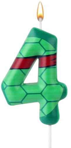 Vela de Cumpleaños con Caparazón de Tortuga, Vela con Número de Cumpleaños con Temática de Tortuga de Dibujos Animados Adorno para Tarta de Cumpleaños con Tortuga Verde (Número 4)