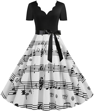 EFOFEI Femmes Partie Casual Fashion Dress Confortable Loose Color Block Dress Party Wave Point Robe D Contract e Notes Musicales XL
