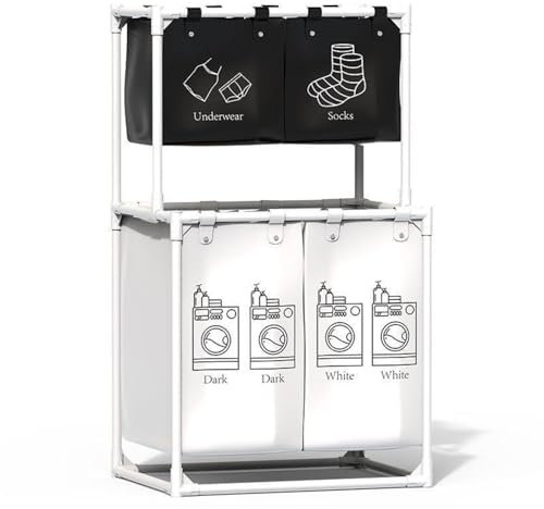 Warmiehomy Laundry Basket 4 Compartment Laundry Hamper Large Washing Baskt with Removable Laundry Bags,Laundry Sorter for Laundry Room Bedroom Bathroom,57x44x97cm