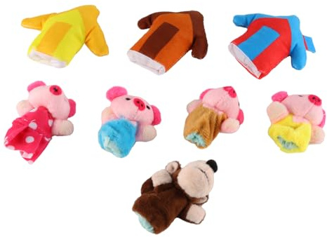 Gorise Lot de 8 marionnettes à doigts en forme d'animaux de dessin animé avec petits cochons, poupée éducative en peluche, poupée de conte de fées