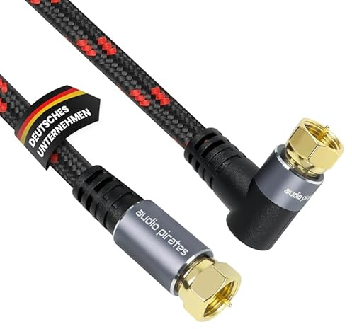 audio pirates RG6 koaxialkabel – SAT-kabel med 90° vinklad F-kontakt – dubbel skärmad koaxialkabel satellitkabel med 7 mm Ø – antennkabel, koaxkabel svart/röd (1 pack – 3 meter)
