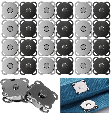 GrueGard Druckknöpfe zum Annähen, Magnetknopf für Taschen Magnetverschluss, Metall Magnet Knöpfe für Kleidung Strickjacken Diy Jacken Handtaschen, Taschenverschluss (Schwarz, 14mm*12)