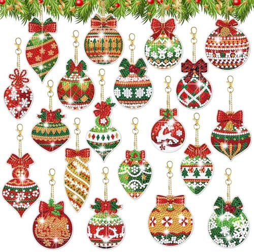 Ruiaqer Diamond Painting Set da 20 pezzi, kit per pittura per bambini, decorazione natalizia, decorazione con diamanti
